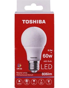Лампа светодиодная A60 8 5Вт Е27 4000К хол свет LED Toshiba
