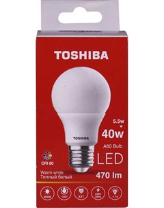 Лампа светодиодная A60 5 5Вт Е27 3000К тепл свет LED Toshiba