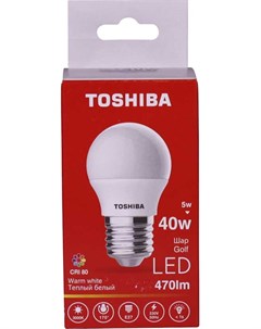 Лампа светодиодная G45 5Вт Е27 3000К тепл свет LED Toshiba