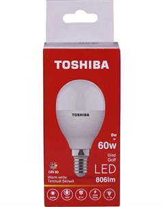 Лампа светодиодная G45 8Вт Е14 3000К тепл свет LED Toshiba