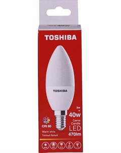 Лампа светодиодная C35 5Вт Е14 3000К тепл свет LED Toshiba