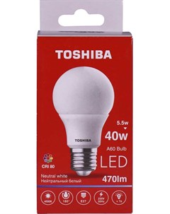 Лампа светодиодная A60 5 5Вт Е27 4000К хол свет LED Toshiba