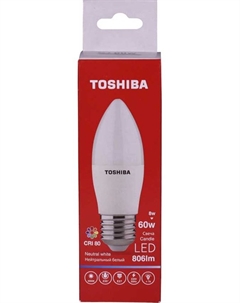 Лампа светодиодная C35 8Вт Е27 4000К хол.свет LED Toshiba