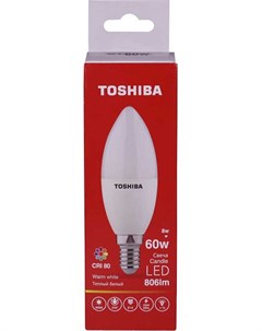 Лампа светодиодная C35 8Вт Е14 3000К тепл свет LED Toshiba