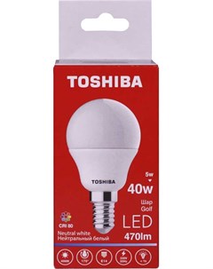 Лампа светодиодная G45 5Вт Е14 4000К хол свет LED Toshiba