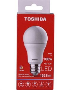 Лампа светодиодная A60 14Вт Е27 4000К хол свет LED Toshiba