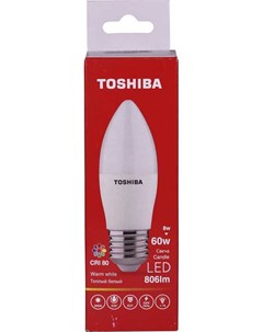 Лампа светодиодная C35 8Вт Е27 3000К тепл свет LED Toshiba