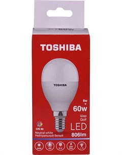 Лампа светодиодная G45 8Вт Е14 4000К хол свет LED Toshiba