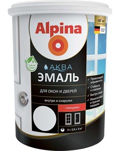 Эмаль Аква для окон и дверей глянцевая 2 5л белый Alpina