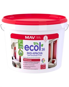 ЭКО Краска 36 для потолков и стен ВД АК 2036 снежно белая матовая 11л 14 кг Ecol