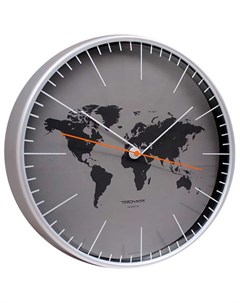 Часы настенные Карта мира 77777733 D30 5 см пластик серебро Тройка