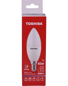 Лампа светодиодная C35 8Вт Е14 4000К хол свет LED Toshiba