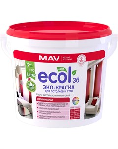 ЭКО Краска 36 для потолков и стен ВД АК 2036 снежно белая матовая 5л 7 кг Ecol