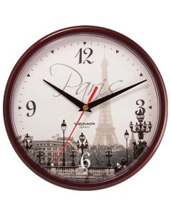 Часы настенные Париж 91931927 D23 см пластик бордо Тройка