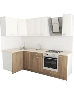 Кухонный гарнитур Луиза Люкс 1200x2500 угловой древесина шорвуд белый Хоум лайн