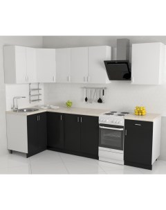 Кухонный гарнитур Кристалл 1200х2300 угловой черный глянец белый глянец Хоум лайн