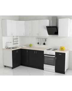 Кухонный гарнитур Кристалл 1200х2200 угловой черный глянец белый глянец Хоум лайн