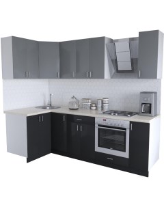 Кухонный гарнитур Кристалл Люкс 1200х2500 угловой черный глянец серый пыльный Хоум лайн