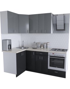Кухонный гарнитур Кристалл Люкс 1200х2100 угловой черный глянец серый пыльный Хоум лайн
