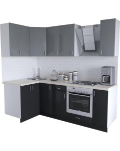 Кухонный гарнитур Кристалл Люкс 1200х2300 угловой черный глянец серый пыльный Хоум лайн