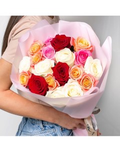 Букет из разноцветных роз 19 шт 40 см Л'этуаль flowers