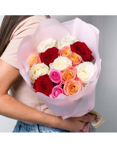 Букет из разноцветных роз 15 шт 40 см Л'этуаль flowers