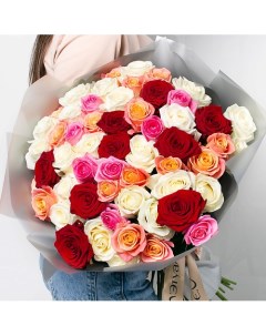Букет из разноцветных роз 51 шт Л'этуаль flowers
