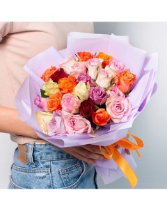 Букет из разноцветных роз Кения 25 шт 35 см Л'этуаль flowers