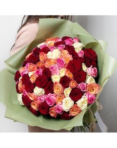 Букет из разноцветных роз 101 шт 40 см Л'этуаль flowers