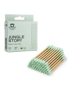 Ватные палочки с зелёным ультра мягким хлопком 100 Jungle story