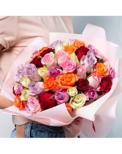 Букет из разноцветных роз Кения 51 шт 35 см Л'этуаль flowers