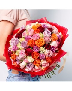 Flowers Букет из разноцветных роз Кения 71 шт 35 см Л'этуаль flowers