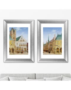 Набор из 2 х репродукций картин в раме the old town hall of amsterdam 1657г бежевый 50x70 см Картины в квартиру