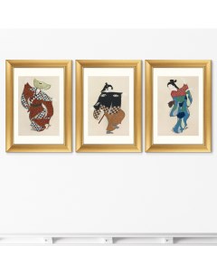 Набор из 3 х репродукций картин в раме dancers from momoyogusa flowers 1909г мультиколор 50x70 см Картины в квартиру