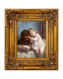 Репродукция картины девочка и собачка кавалер золотой 34x39x4 см Object desire