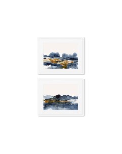 Набор из 2 х репродукций картин в раме autumn landscape синий 52x42 см Картины в квартиру