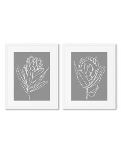 Набор из 2 х репродукций картин в раме minimalistic flower couple серый 42x52 см Картины в квартиру