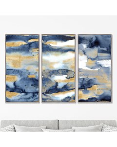 Репродукция картины на холсте из 3 х частей sunbeams over the valley синий 157x105 см Картины в квартиру