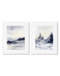 Набор из 2 х репродукций картин в раме earlier winter morning мультиколор 42x52 см Картины в квартиру
