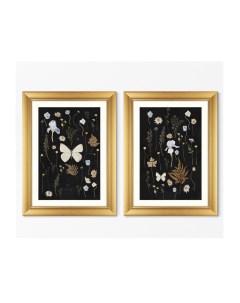Набор из 2 х репродукций картин в раме flower herbarium no2 черный 60x80 см Картины в квартиру