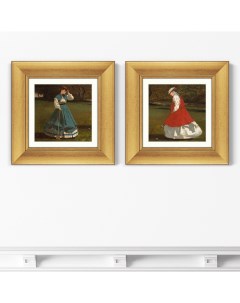 Набор из 2 х репродукций картин в раме a game of croquet 1866г коричневый 35x35 см Картины в квартиру