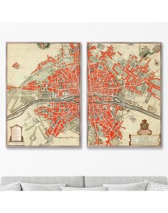 Набор из 2 х репродукций картин на холсте карта парижа 1774г оранжевый 75x105 см Картины в квартиру