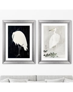 Набор из 2 х репродукций картин в раме egrets in the rain 1925г серый 60x80 см Картины в квартиру