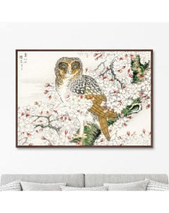 Репродукция картины на холсте short eared owl and cherry flower 1885г бежевый 105x75 см Картины в квартиру