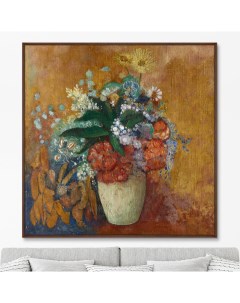 Репродукция картины на холсте vase of flowers оранжевый 105x105 см Картины в квартиру