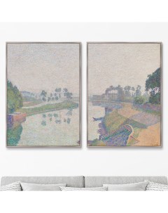 Набор из 2 х репродукций картин на холсте banks of the oise at dawn бежевый 75x105 см Картины в квартиру