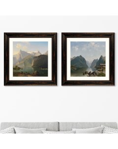 Набор из 2 х репродукций картин в раме fjord landscape 1892 г голубой 60x60 см Картины в квартиру