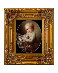 Репродукция картины портрет мальчика играющего с кошкой бежевый 34x40x5 см Object desire