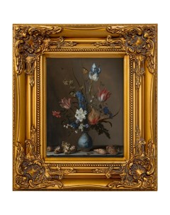 Репродукция картины цветы в китайской вазе и раковины коричневый 34x40x5 см Object desire