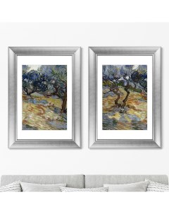Набор из 2 х репродукций картин в раме olive trees 1889г серый 50x70 см Картины в квартиру